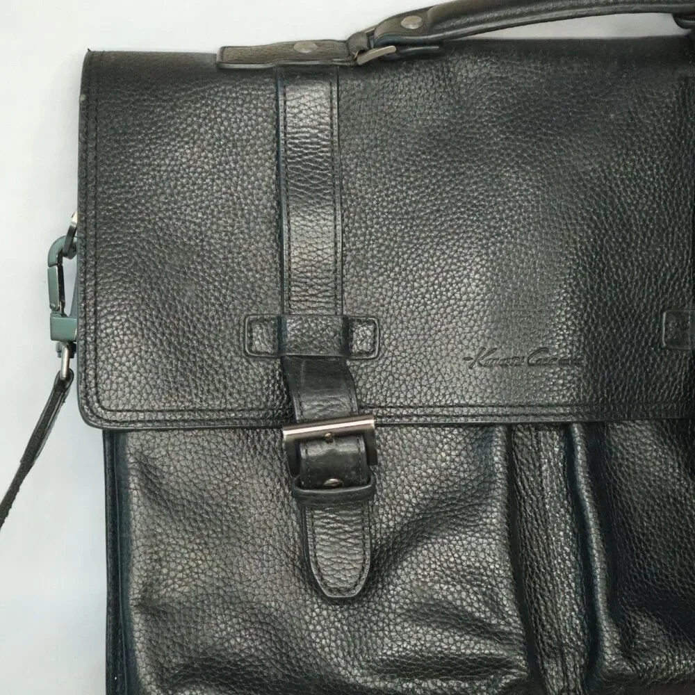Kenneth Cole Leather Briefcase lap top tote Bag Black 16